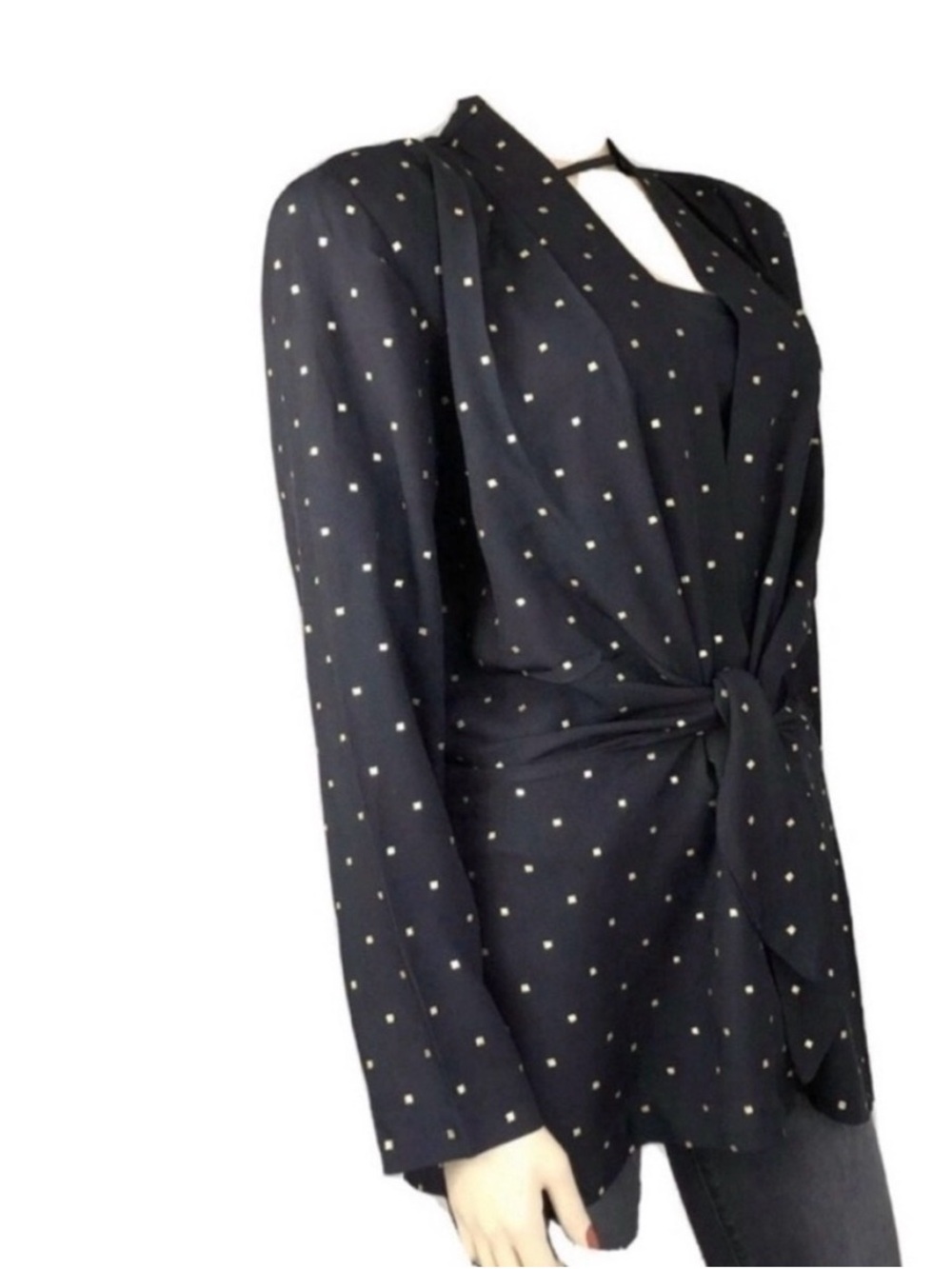 Vintage Sequel oversized jacket/blazer V-neck tie front black - Picture 2 of 16